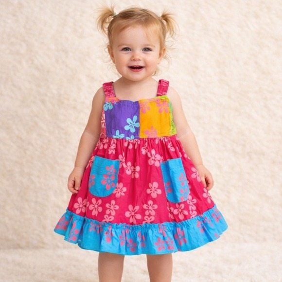 La Petite Plage Other - La Petite Plage‎ Girls 1T Patchwork Tropical Floral Cotton Sundress NWT Pockets